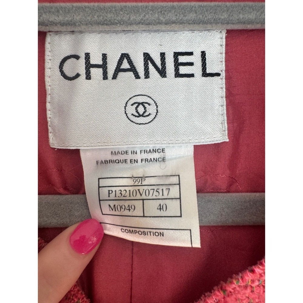 Chanel 99P Pink Salmon Metallic Tweed Belted Jacket P13210V07517 FR 40 US 4 6 8 - Picture 7 of 12